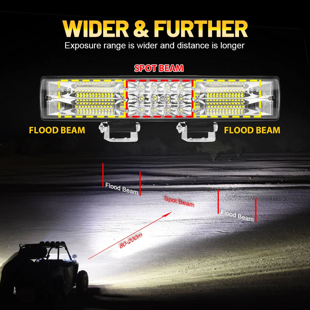 3-Row Light Bar 90000LM Flood Spot 12"20"26"32"40"