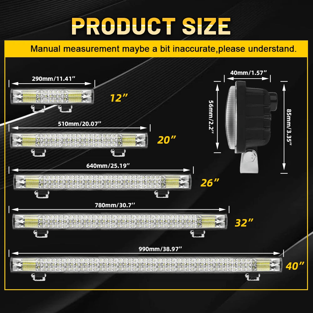 3-Row Light Bar 90000LM Flood Spot 12"20"26"32"40"