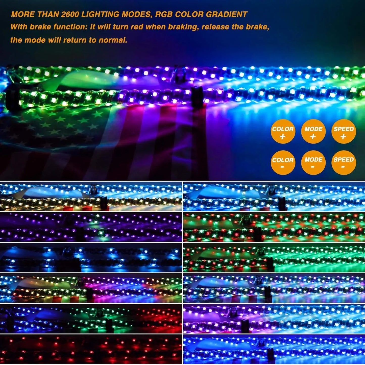 Whip Light 1/2 PCS 3FT RGB- UTV RZR