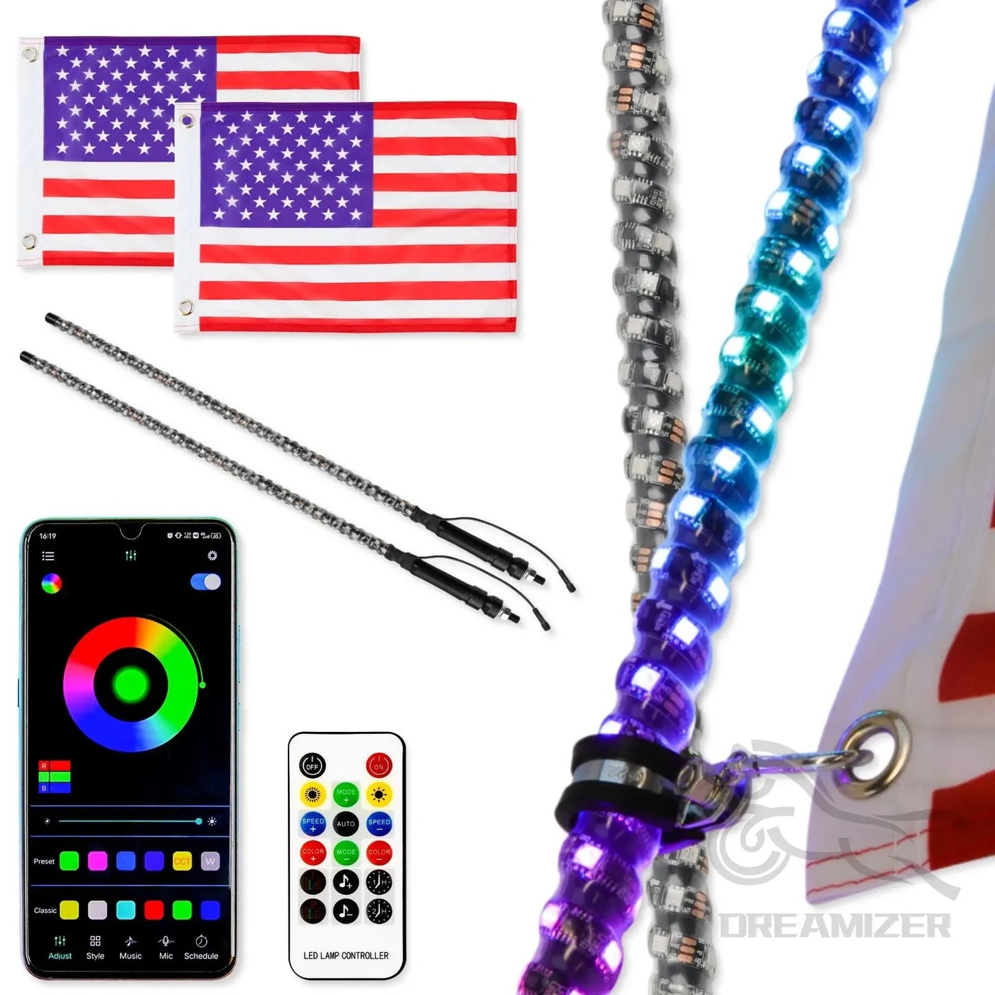 Whip Light 1/2 PCS 3FT RGB- UTV RZR