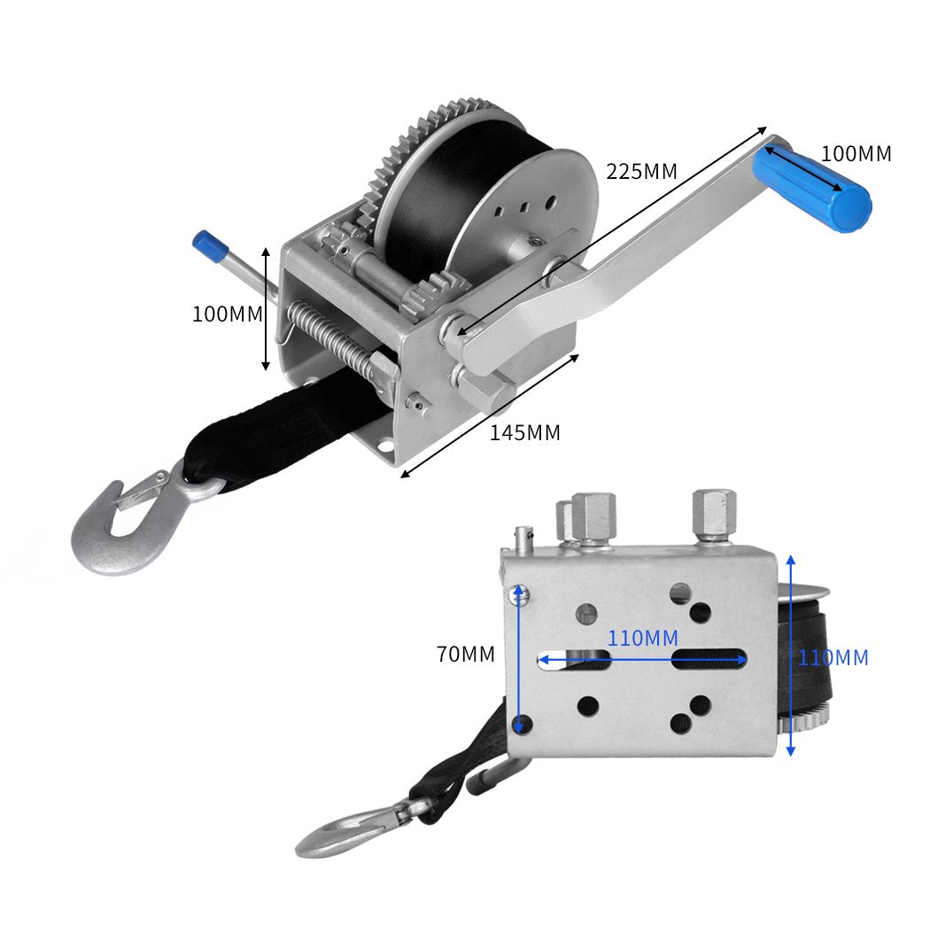 3000kgs Hand Winch - 3 Speed with Webbing Strap.
