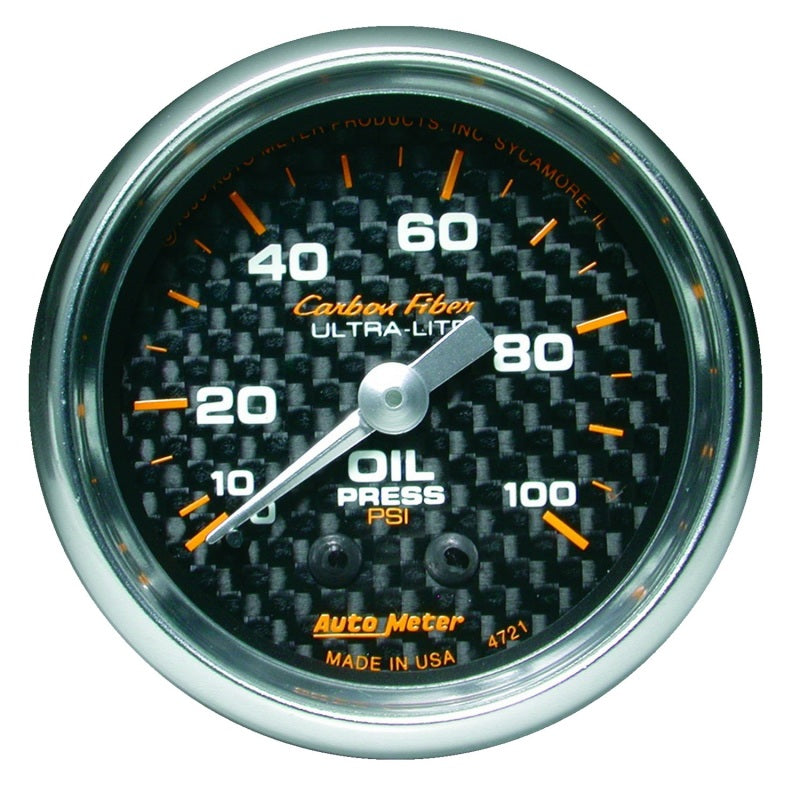 52mm 100 PSI Mechanical Oil Pressure Gauge Carbon Fiber