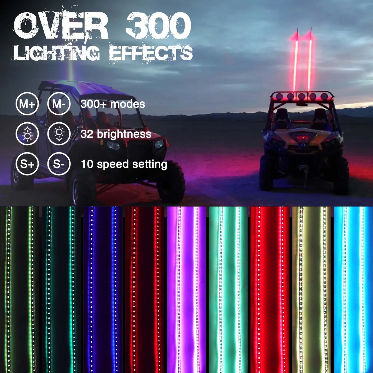 2PCS 4FT 12V Led Whip Light