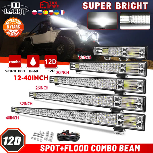 3-Row Light Bar 90000LM Flood Spot 12"20"26"32"40"