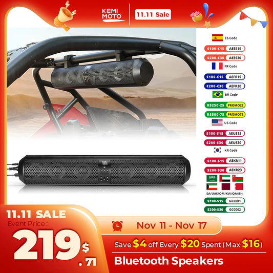 UTV Bluetooth Speakers Remote Control 1.56-2.25"